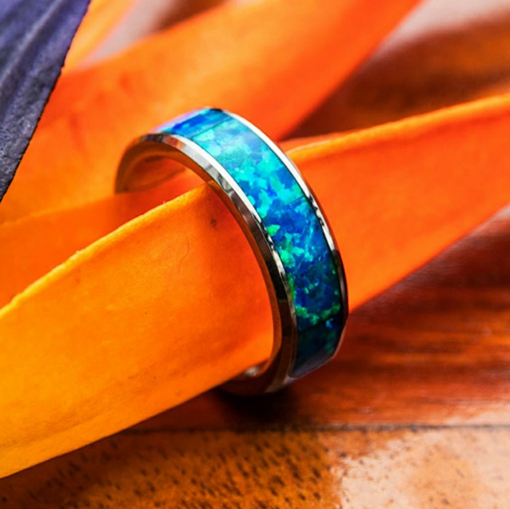 Fire Opal Tungsten Ring size 6